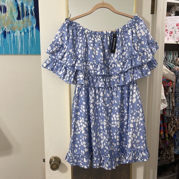 Blue Polka Dot Off the Shoulder Romper *Brand New* - Picture 3 of 6